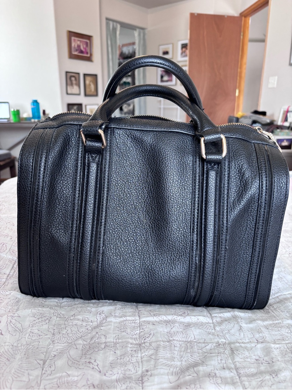 Structured Black Vegan Leather Satchel with Removable Shoulder Strap
